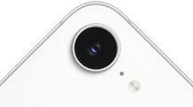 iPhone 17e, vue partielle du dos, coloris blanc, caméra Fusion en haut